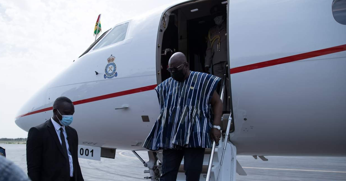 Akufo-Addo descending from the presidential jet