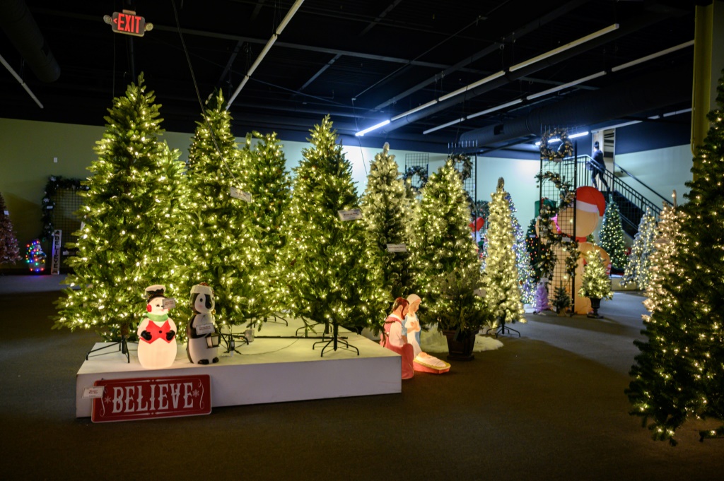Decorations are displayed at a Christmas decorations showroom of the National Tree Company in New Jersey on October 26, 2022.