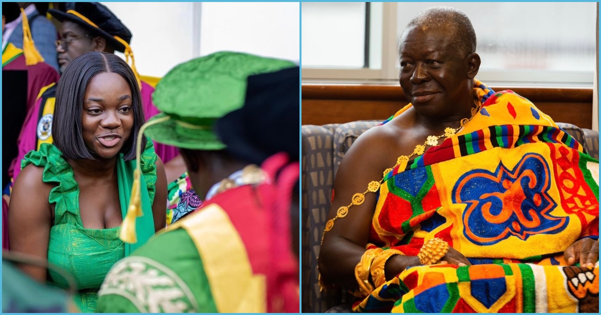 KNUST's SRC President pays homage to Otumfuo, warm hearts with broad smile: "She's humble"