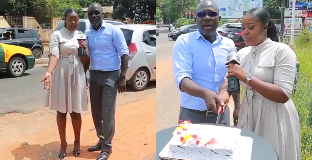 Journalists marking birthday for pothole