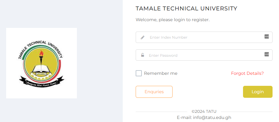 The TATU student portal login page