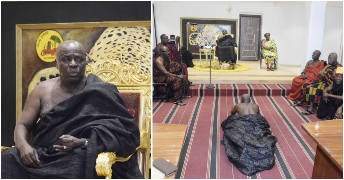 Photos capture Benkumhene lying on the floor before his destoolment by Okyenhene