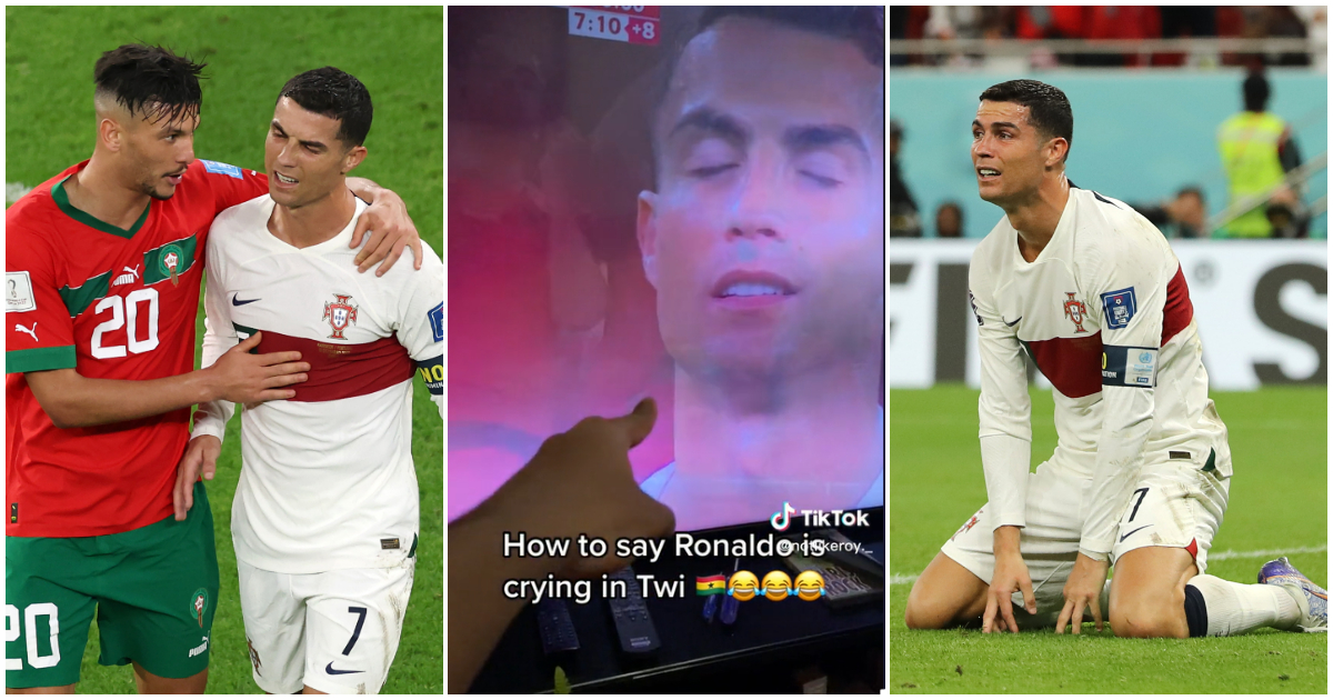 Ghanaian man mocks Cristiano Ronaldo as he cries after losing to Morocco, hilarious video cracks ribs