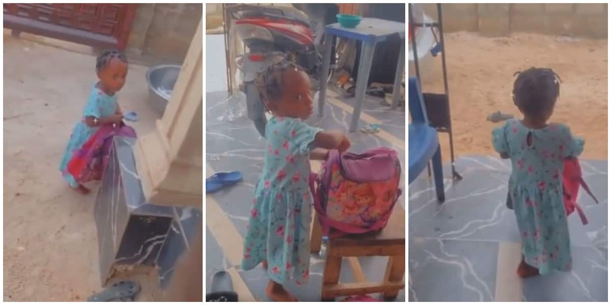 She's angry: Little girl leaves home with her bags after mum scolded her in viral video