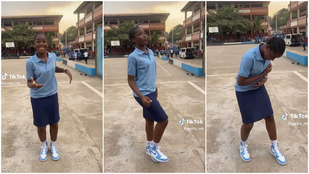 Student in school uniform/girl gave smooth dance moves.