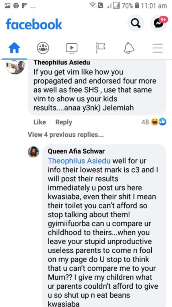 Afia Schwar contradicts herself over her twin sons WASSCE result