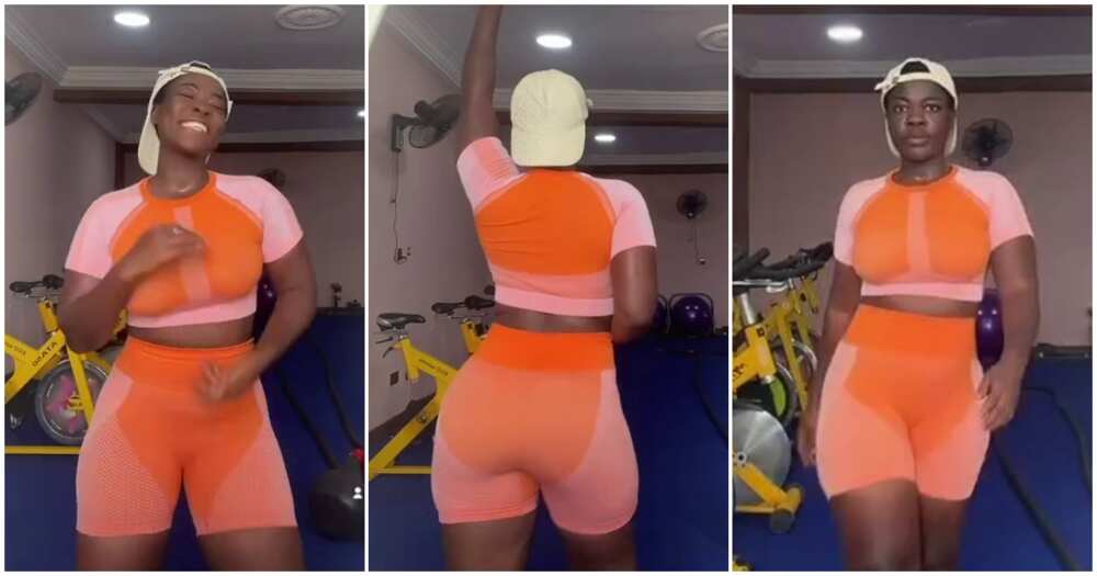 Asantewaa dances in her gym wear