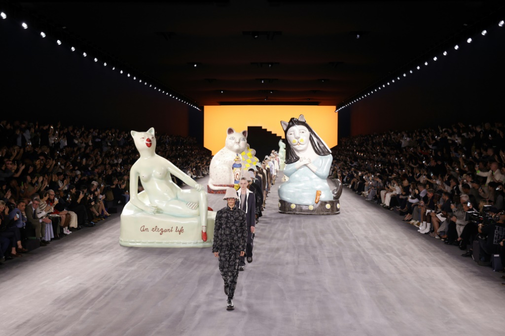 Cats inspired by artist Hylton Nel on the catwalk for Dior