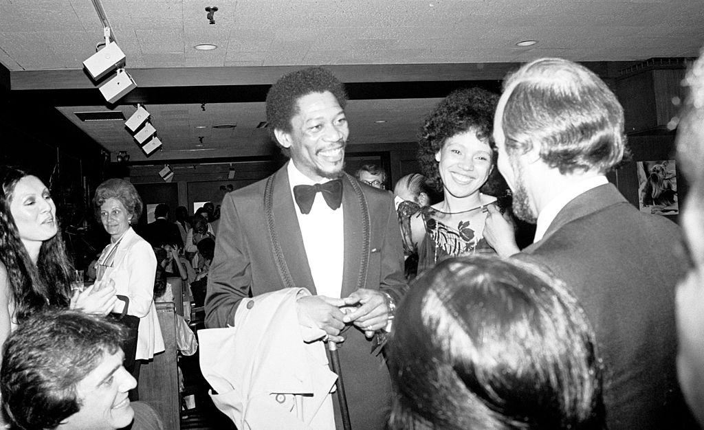 Morgan Freeman and Jeanette Adair at a Broadway opening party