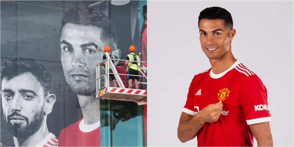 Ronaldo's face and 1 Man United star put in front of Old Trafford ahead of his debut against Newcastle