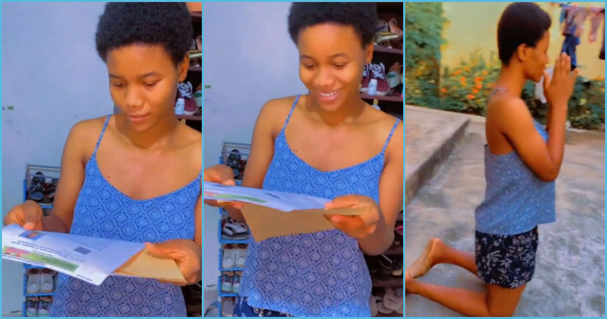 WASSCE: Ghanaian girl checks her result, kneels to thank God after excelling in the exam, video evokes joy