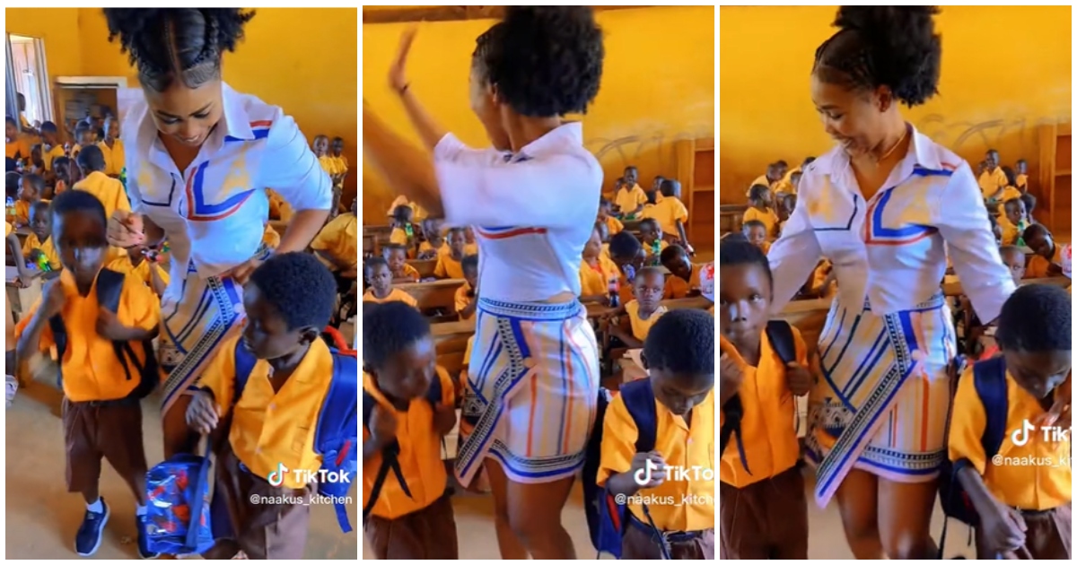 Beautiful video of cute Ghanaian teacher dancing in class with her pupils amazes netizens: “I need admission”