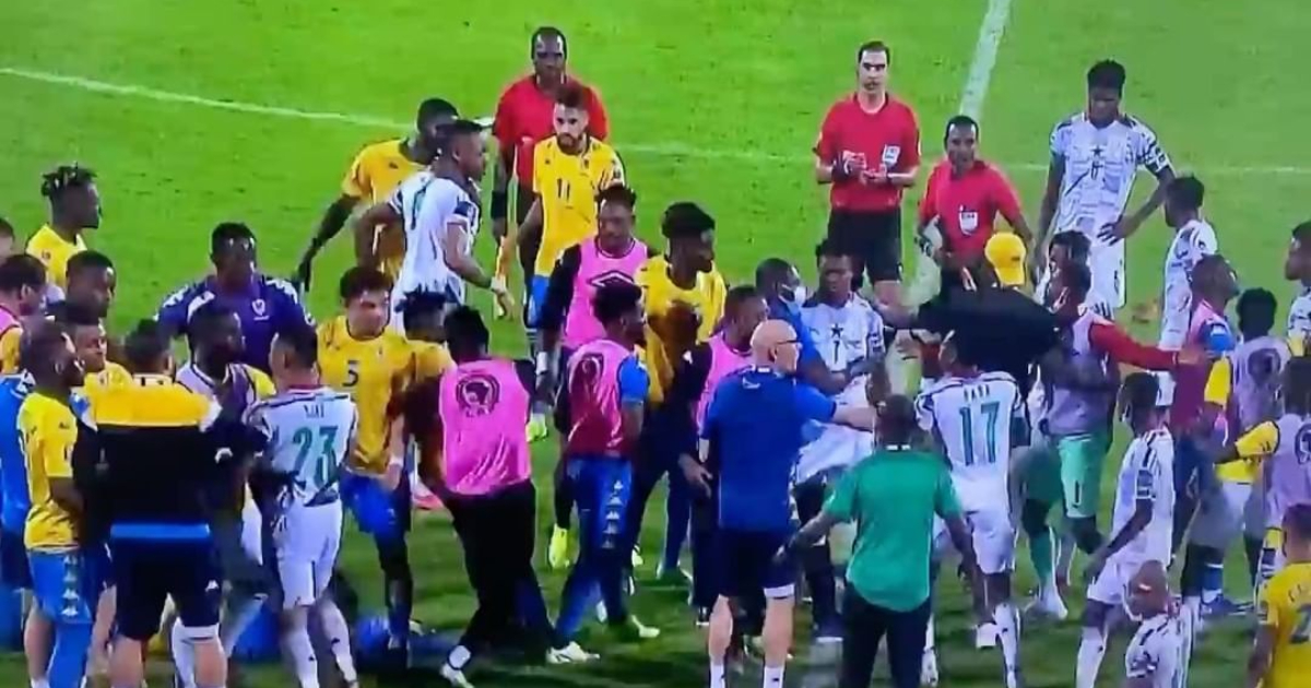 Video drops as fight breaks out on pitch after Gabon holds Black Stars, Ghana player shown red card