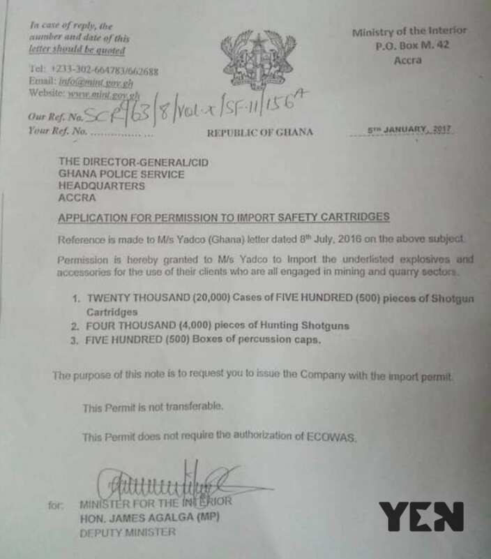 Statement issued by Information Ministry on guns. Source: YEN.com.gh.