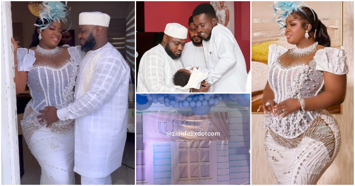 Tracey Boakye: Actress unveils name of her 2nd son at plush baby christening party, guests shout in video