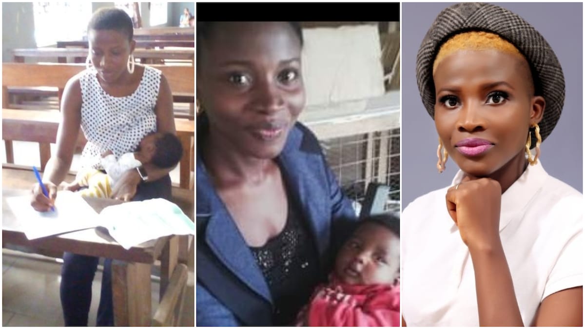 Mother breastfeeds baby in one hand as she write final exams in another, Nigerians react