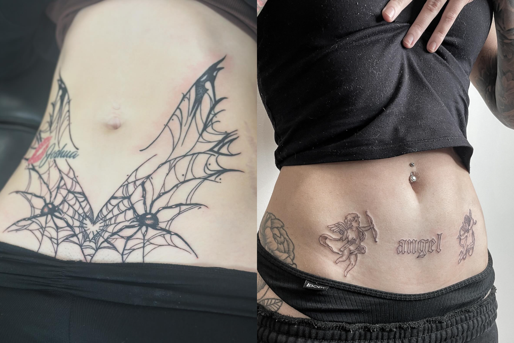 Ladies in black are showcasing their lower abdomen tattoos