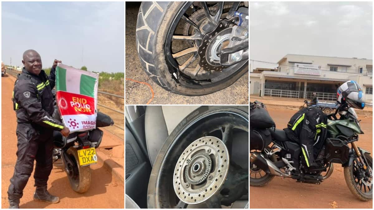 People sent me new one - Nigerian man continues journey from London to Lagos on bike after damaged wheel