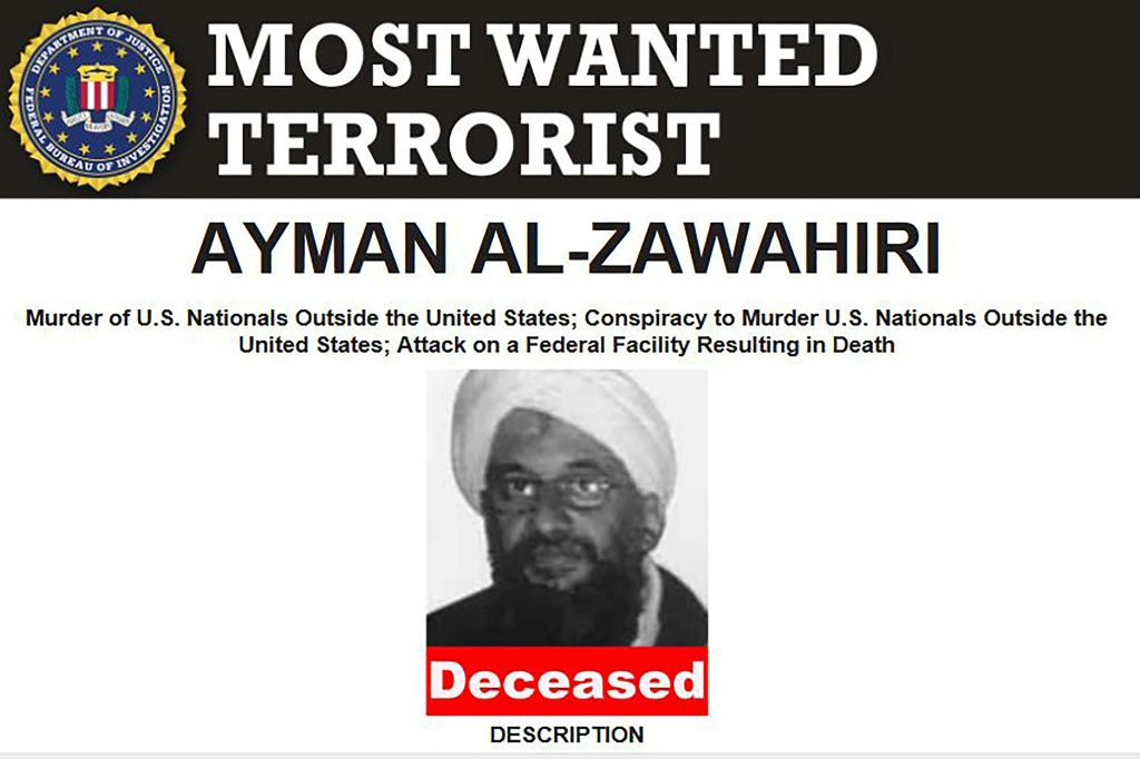 Al-Qaeda chief Ayman al-Zawahiri was one of the world's most wanted men but is now marked 'deceased' by the FBI