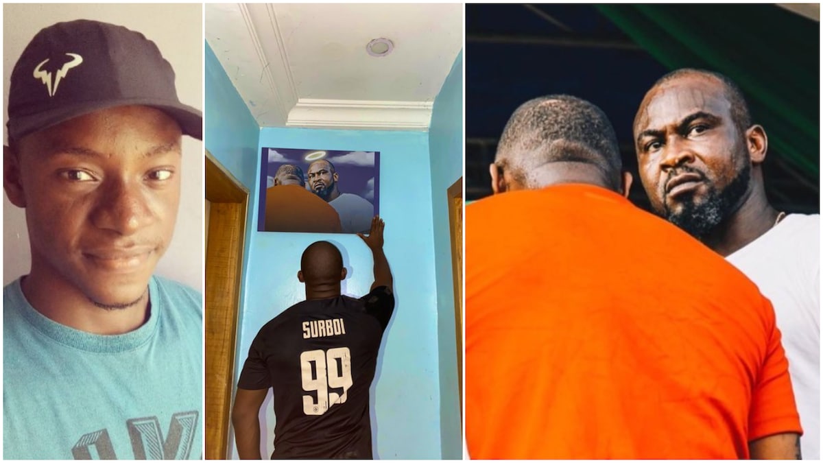 Nigerian man makes large frame of Davido and late bodyguard, says it's a gift