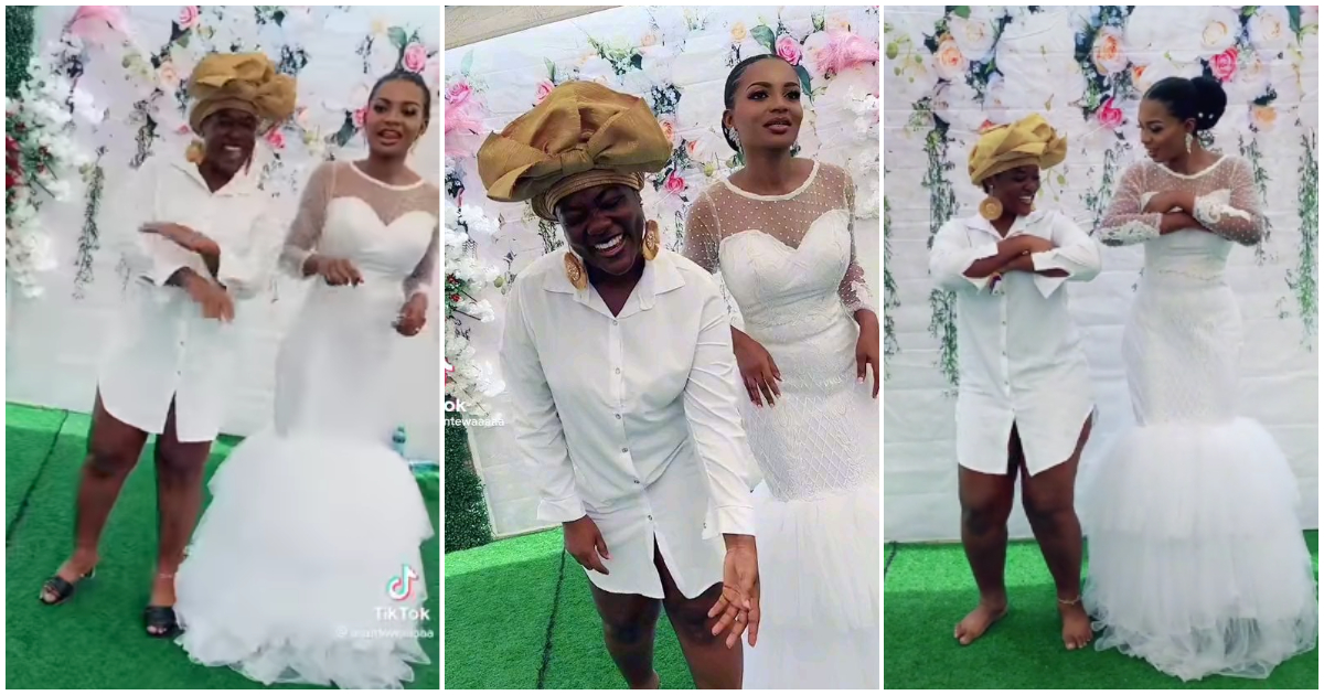 This girl ne dressing de3: Tiktok star Asantewaa goes to a friend's wedding in a daring dress revealing her curves, video gets Ghanaians talking