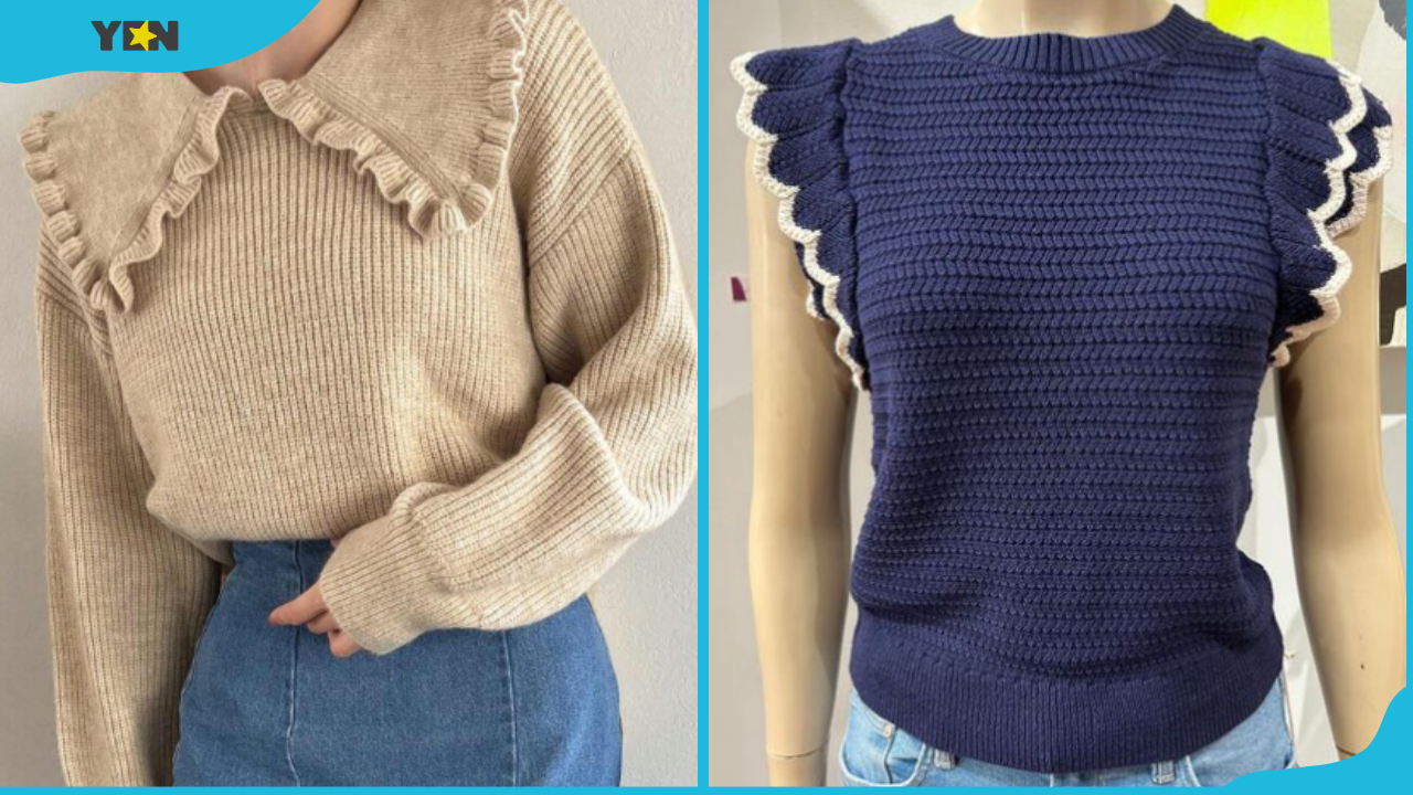 Two types of ruffle-trim sweaters
