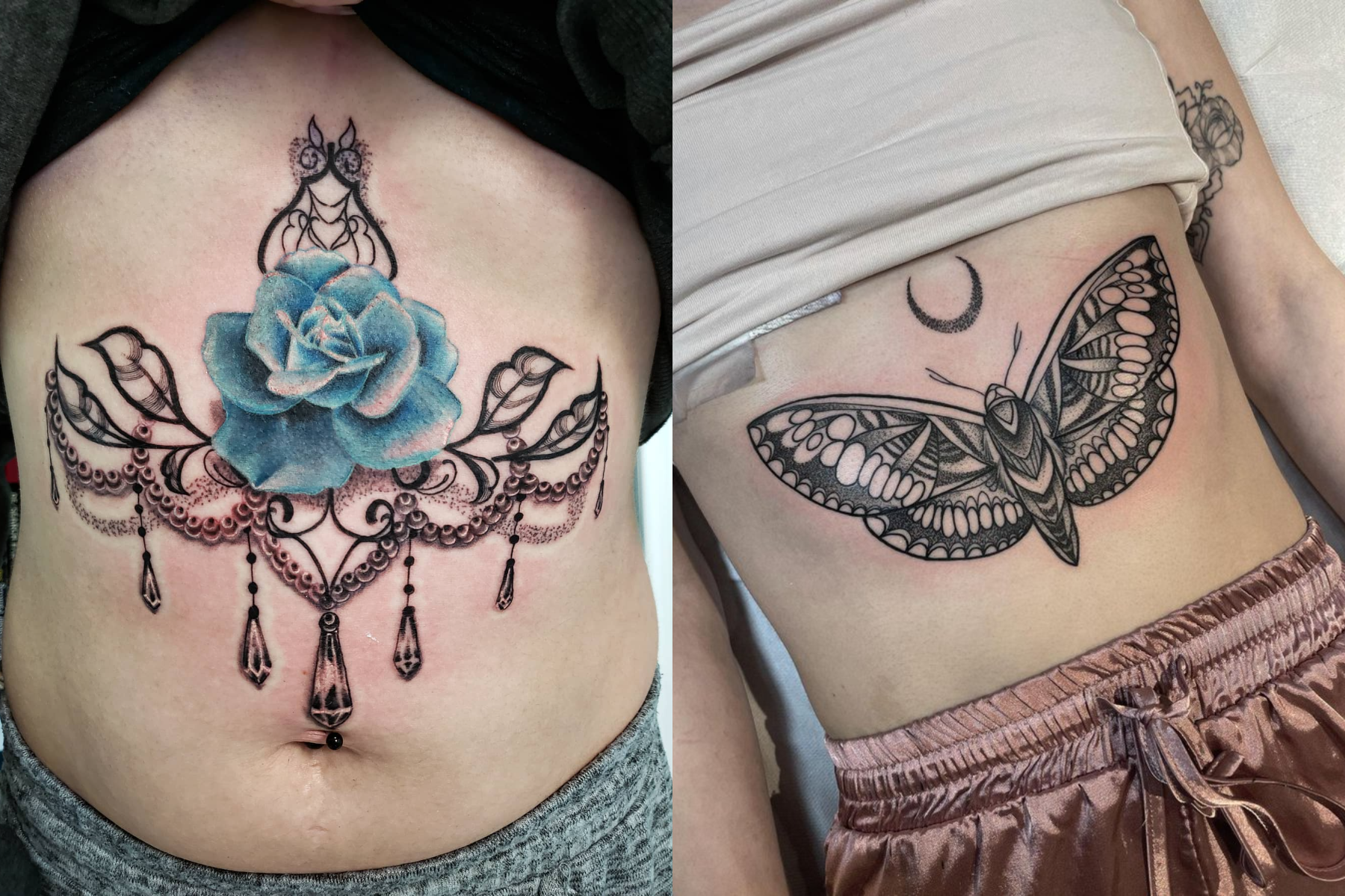Ladies showcasing upper stomach tattoos