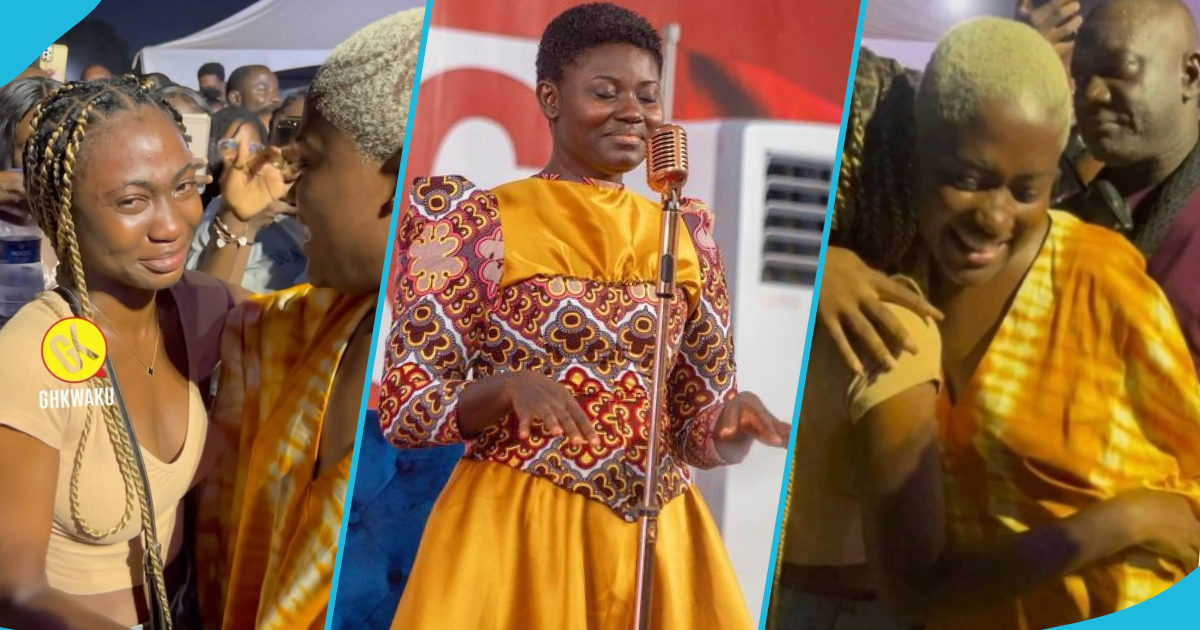 Fella Makafui's biggest fan could not control her tears after meeting her at Afua Asantewaa's GWR sing-a-thon