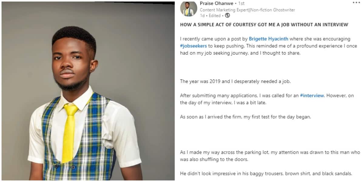 Nigerian man shares how a simple courtesy got a managerial job without interview