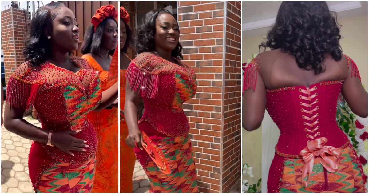 Beautiful Ghanaian bride rocks tight corset dress; many ask if she can breathe