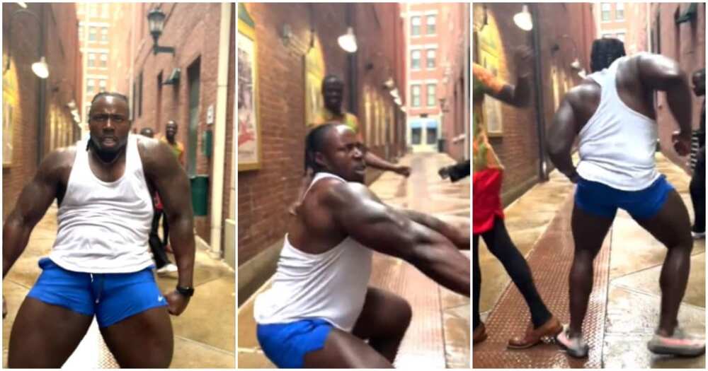 Reactions trail video of muscular man twerking hard to a Nigerian song