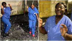 Pretty GH nurses enjoy snow for the first time in UK, photos sparks reactions: “Such a joyful expression”
