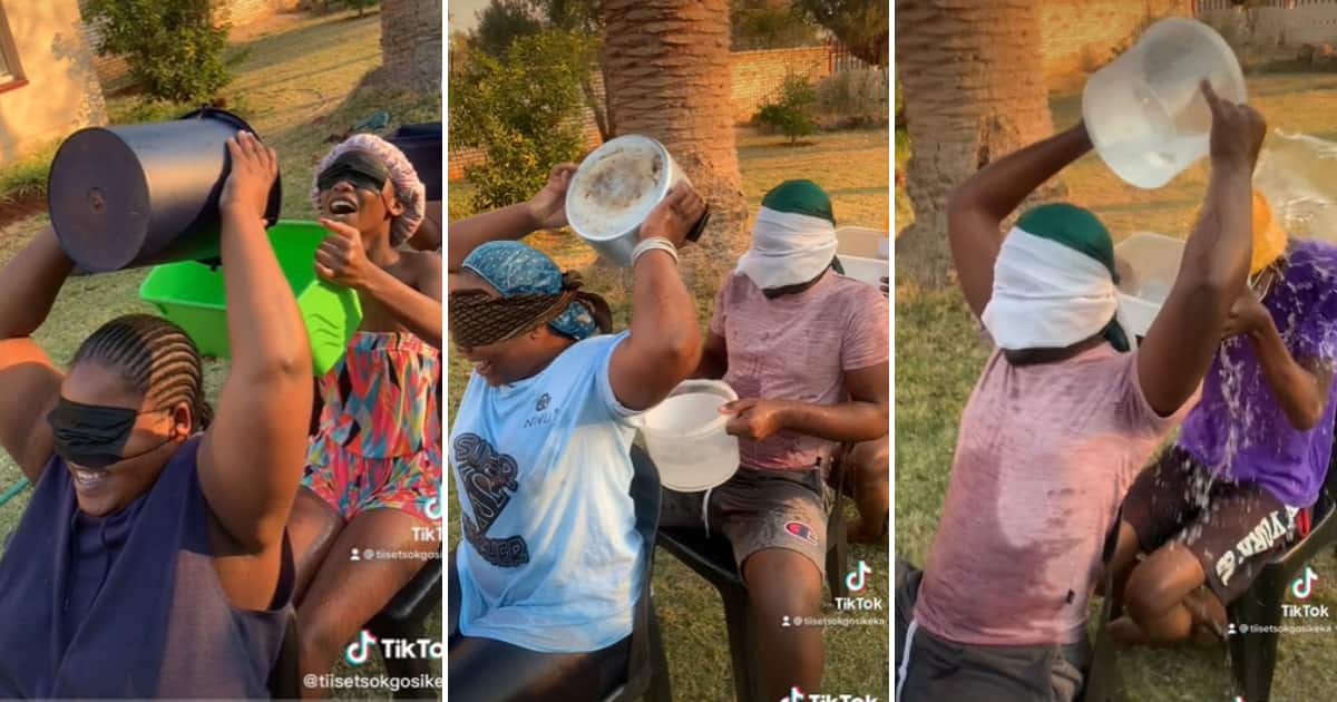 People doing the new viral blindfolded water challenge