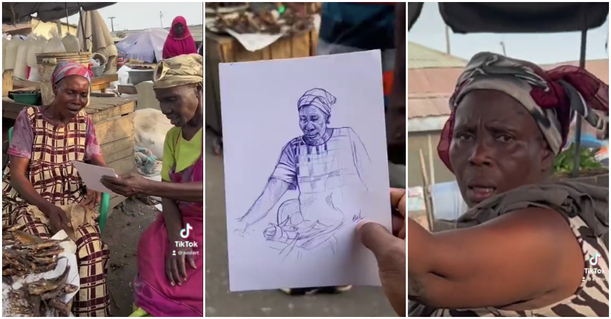 Photos from video of market women thrilled by Enil Art's drawing
