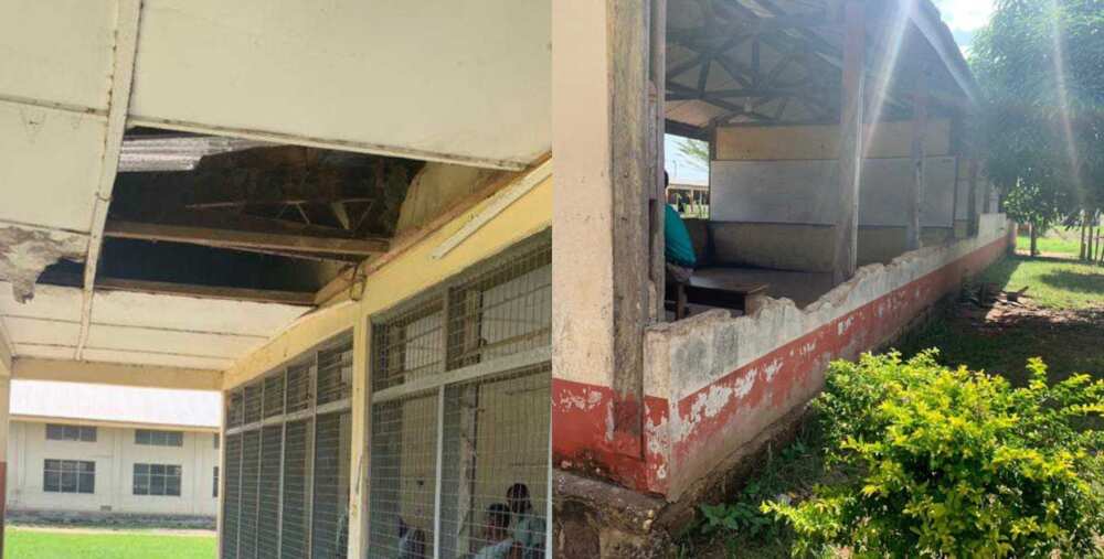 Pictures of dilapidated structures at Ve Senior High School
