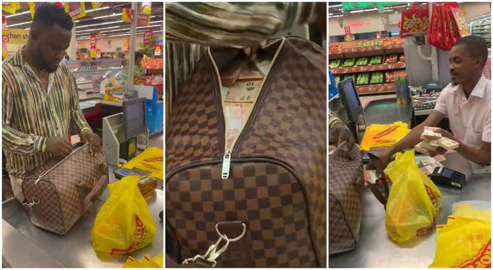 Photos of Nigerian man who went to shop with plenty N10 notes.