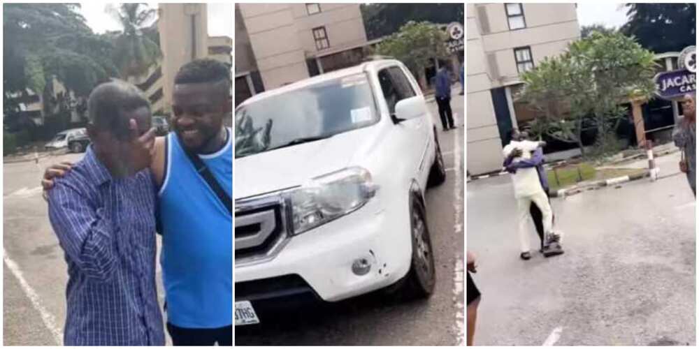 Video shows moment Nigerian dad burst into tears after son gifted him a white car