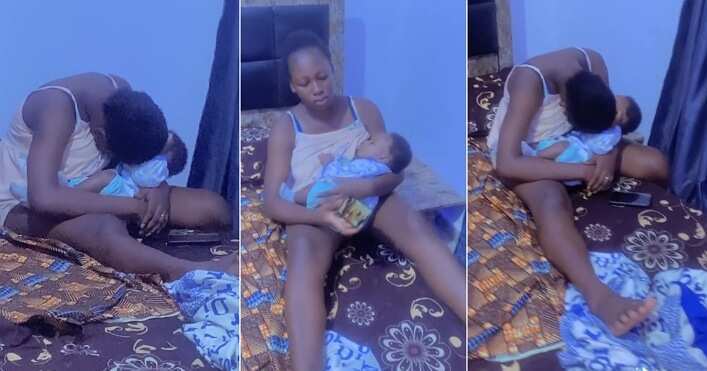 Nigerian woman falls asleep while carrying baby
