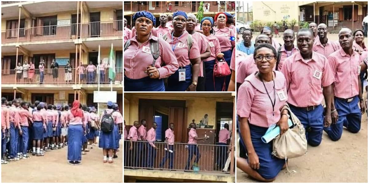 Reactions as old students storm their secondary school after 30 years, wear uniforms and and march to class