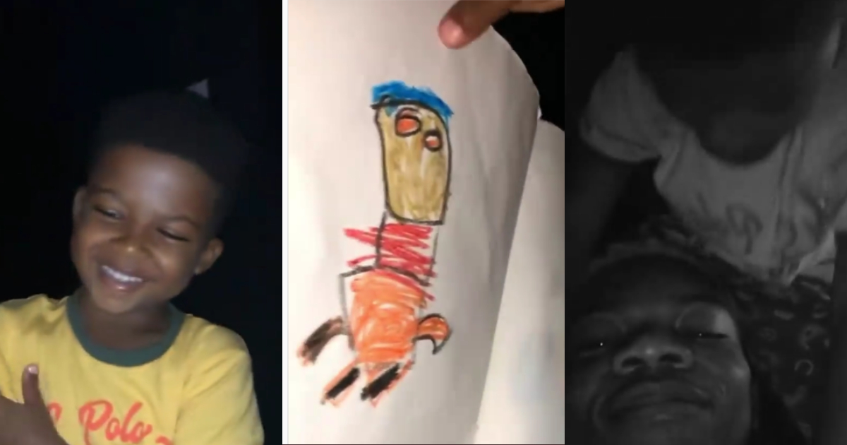 Wow! - Kidi reacts as his 'golden boy' son Zane draws himself on paper in video