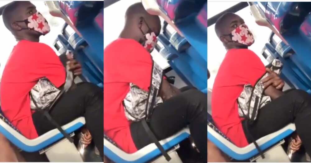 Young man hides to record between thighs of lady in Kufour Bus (video)