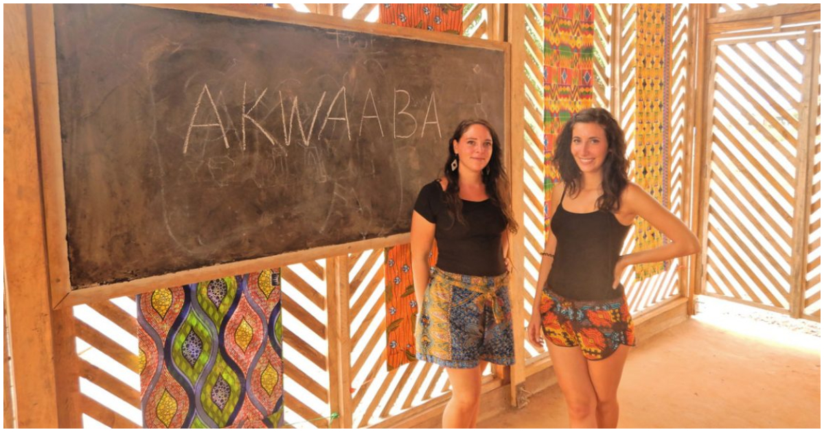 Two foreigners design mud and wood classroom blocks in remote Ghanaian village