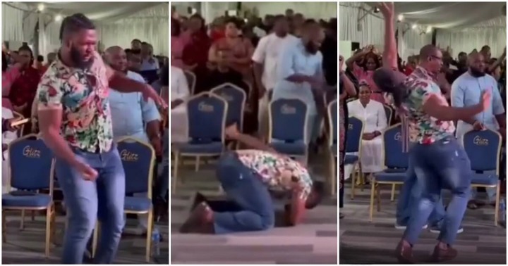 Man displays weird moves in church.