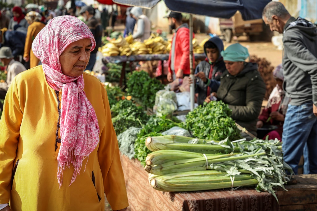 Shoppers buy fresh produce at the Sidi Moussa market in Morocco's coastal city of Sale, north of the capital