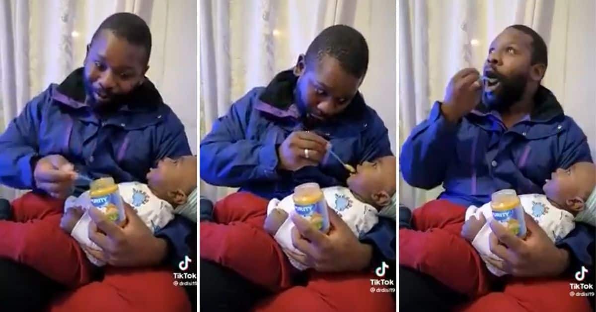 Video, Dad Feeding Baby, Sneaking Bite for Himself