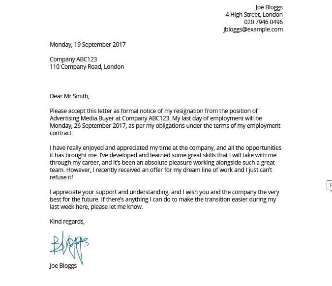 Resignation letter