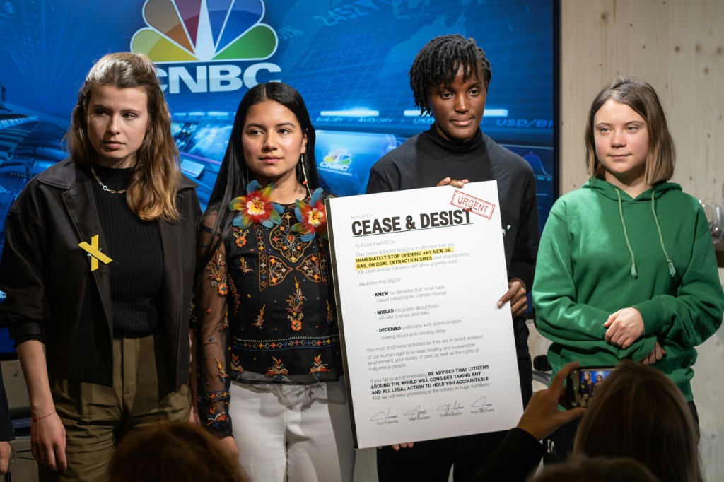 Thunberg and fellow climate activists present a petition asking fossil fuel companies to "Cease and Desist" their activities