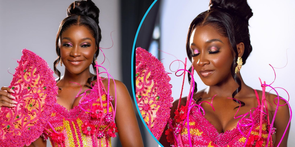 Ghanaian model looks dashing in a picture-perfect corseted kente gown designed with rare embellishments
