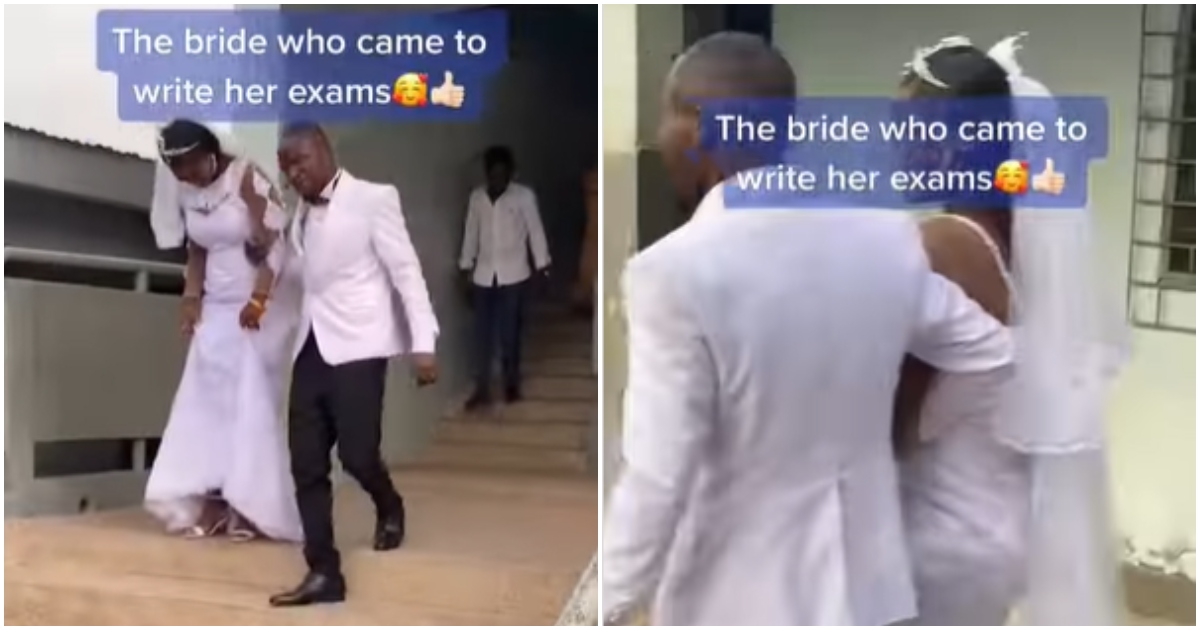 Ghanaian bride and her groom at examination center