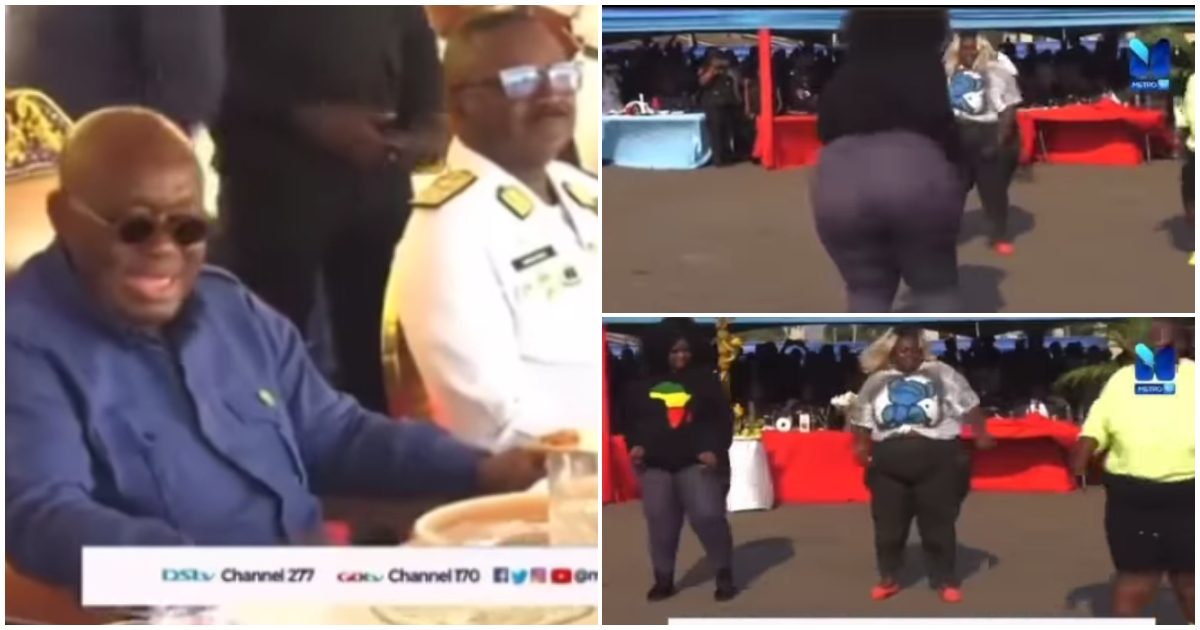 Eiii: Akufo-Addo shouts in excitement as curvy thick ladies entertain him, video causes stir